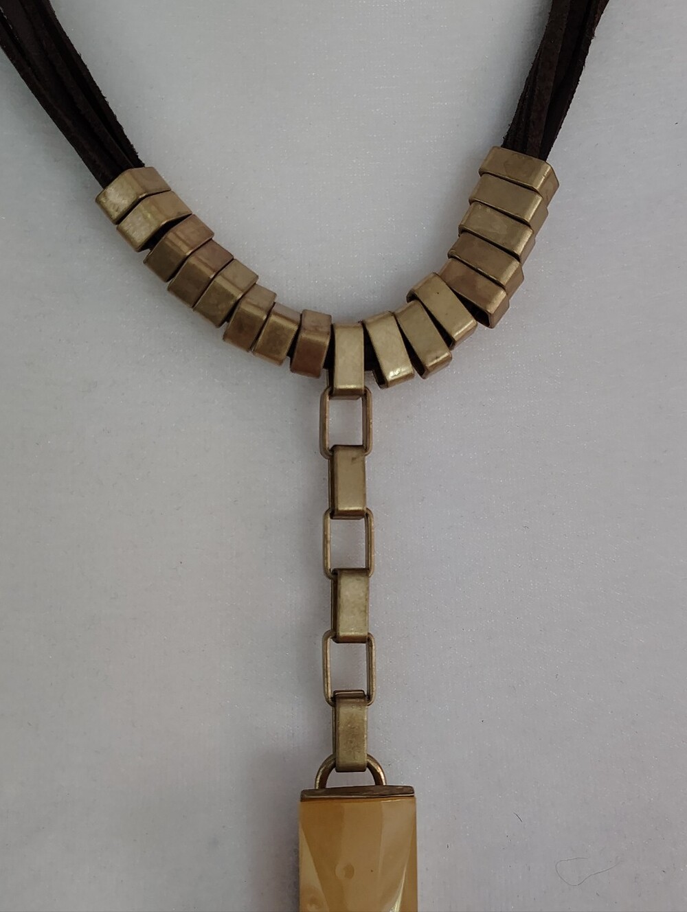 Versona Mixed Media Boho Cord & Amber Resin Pendant Necklace